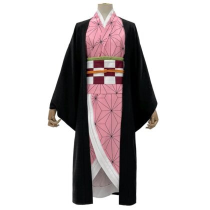 Nezuko Kamado Demon Slayer cosplay costume full set worn by a female model