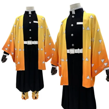 Zenitsu Agatsuma Demon Slayer cosplay costume full set worn by a male model