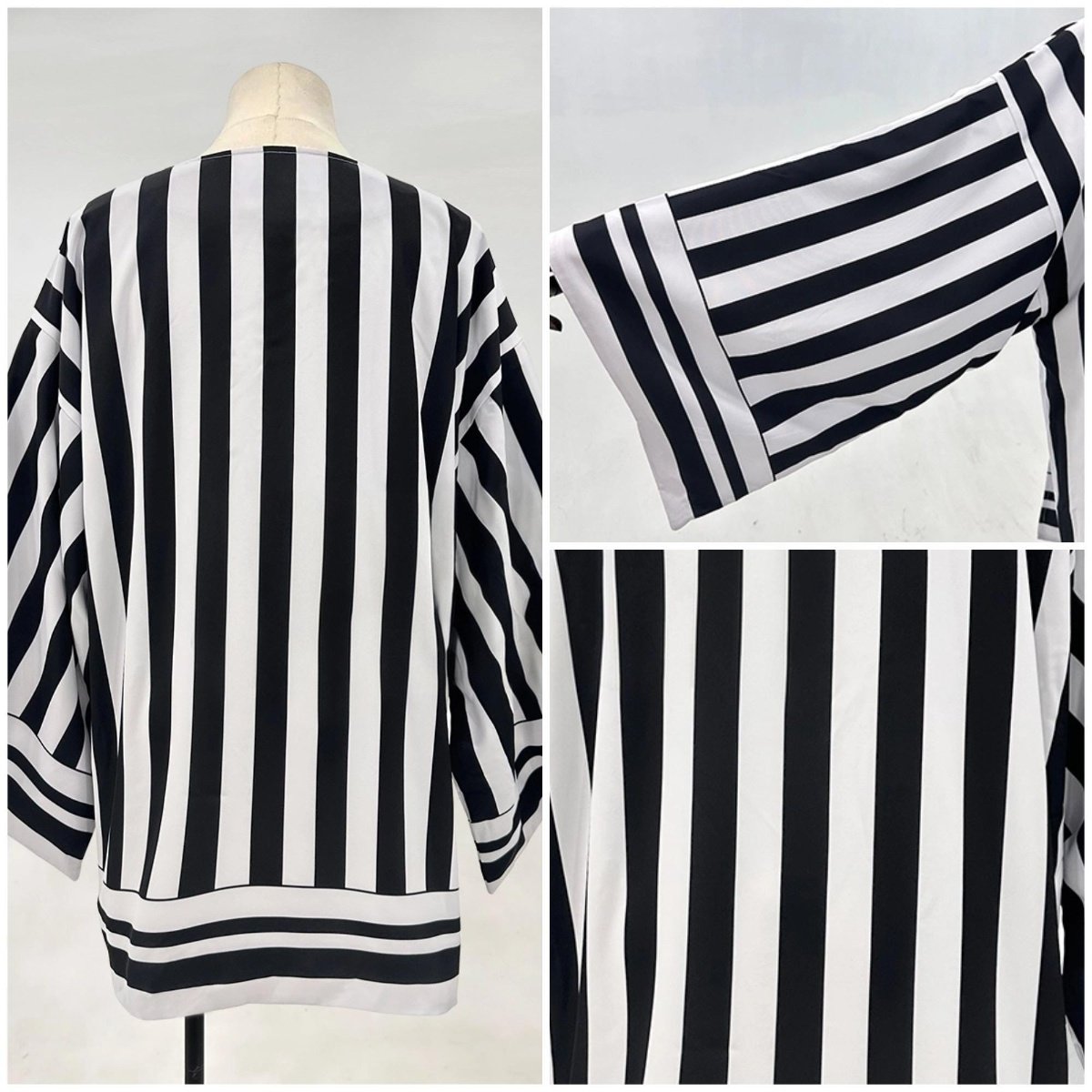 Close-up detail of Obanai Iguro cosplay costume fabric and striped haori design, Demon Slayer Serpent Hashira outfit, cosplay masculino anime