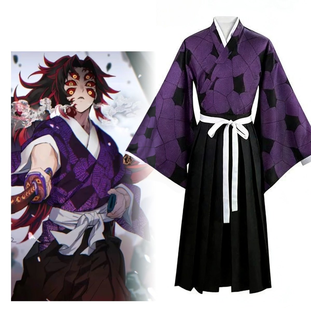 Anime vs costume comparison of Kokushibo cosplay from Demon Slayer Kimetsu no Yaiba, Upper Moon One character accuracy, disfraz anime japonés