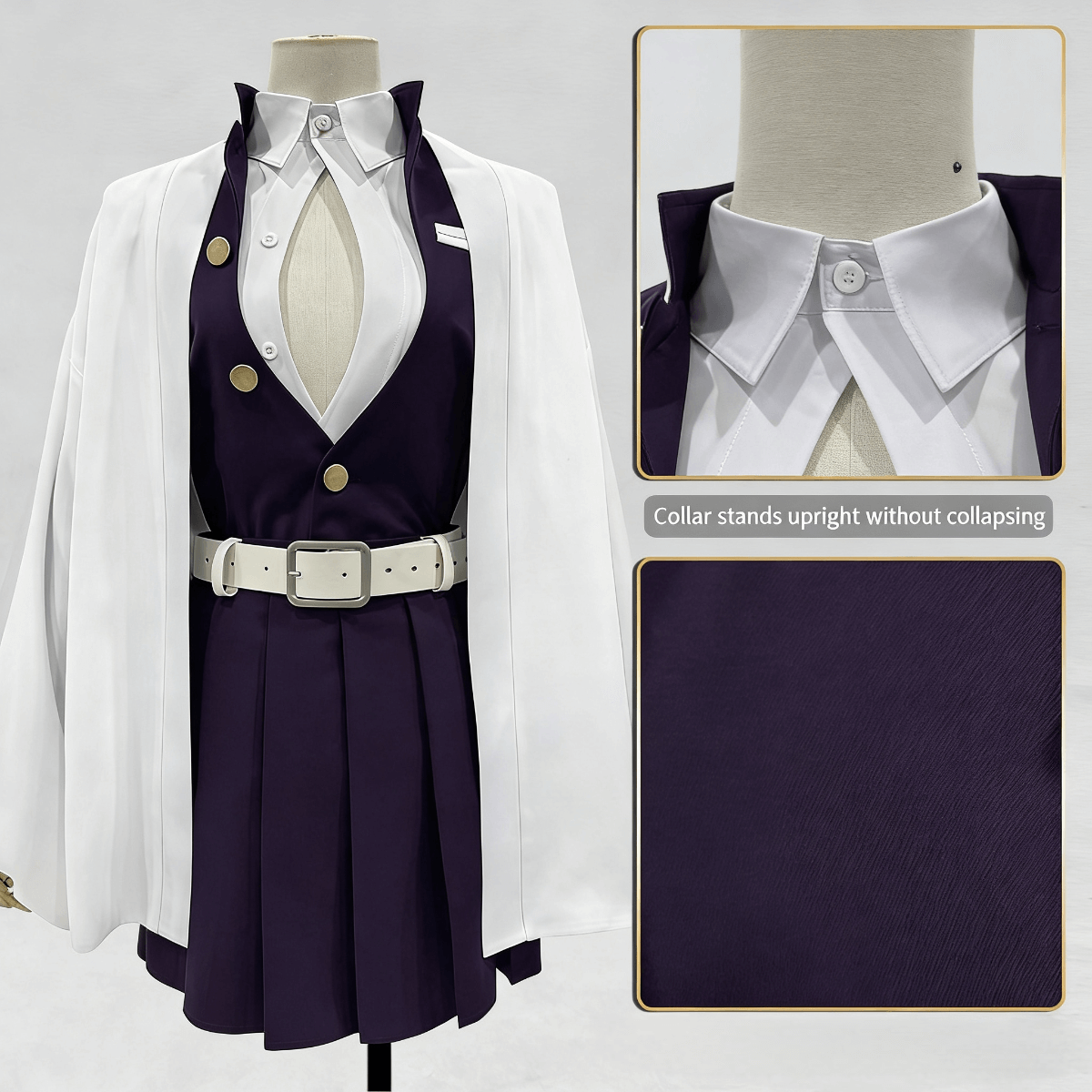 Close-up of fabric texture and color details on Mitsuri Kanroji Demon Slayer cosplay costume, Love Hashira outfit, cosplay femenino anime