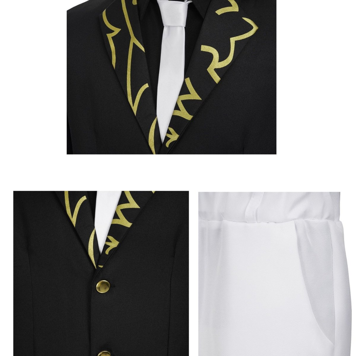 Close-up detail of fabric texture on Muzan Kibutsuji Demon Slayer cosplay costume, disfraz cosplay anime