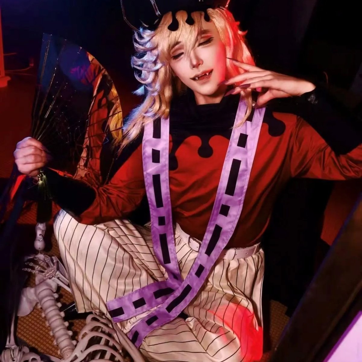 Doma Upper Moon Two cosplay costume worn by model for anime conventions and professional photoshoots, Demon Slayer villain cosplay, disfraz cosplay