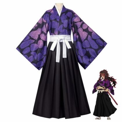 Demon Slayer Kokushibo cosplay costume full set front view anime comparison Kimetsu no Yaiba Upper Moon One outfit