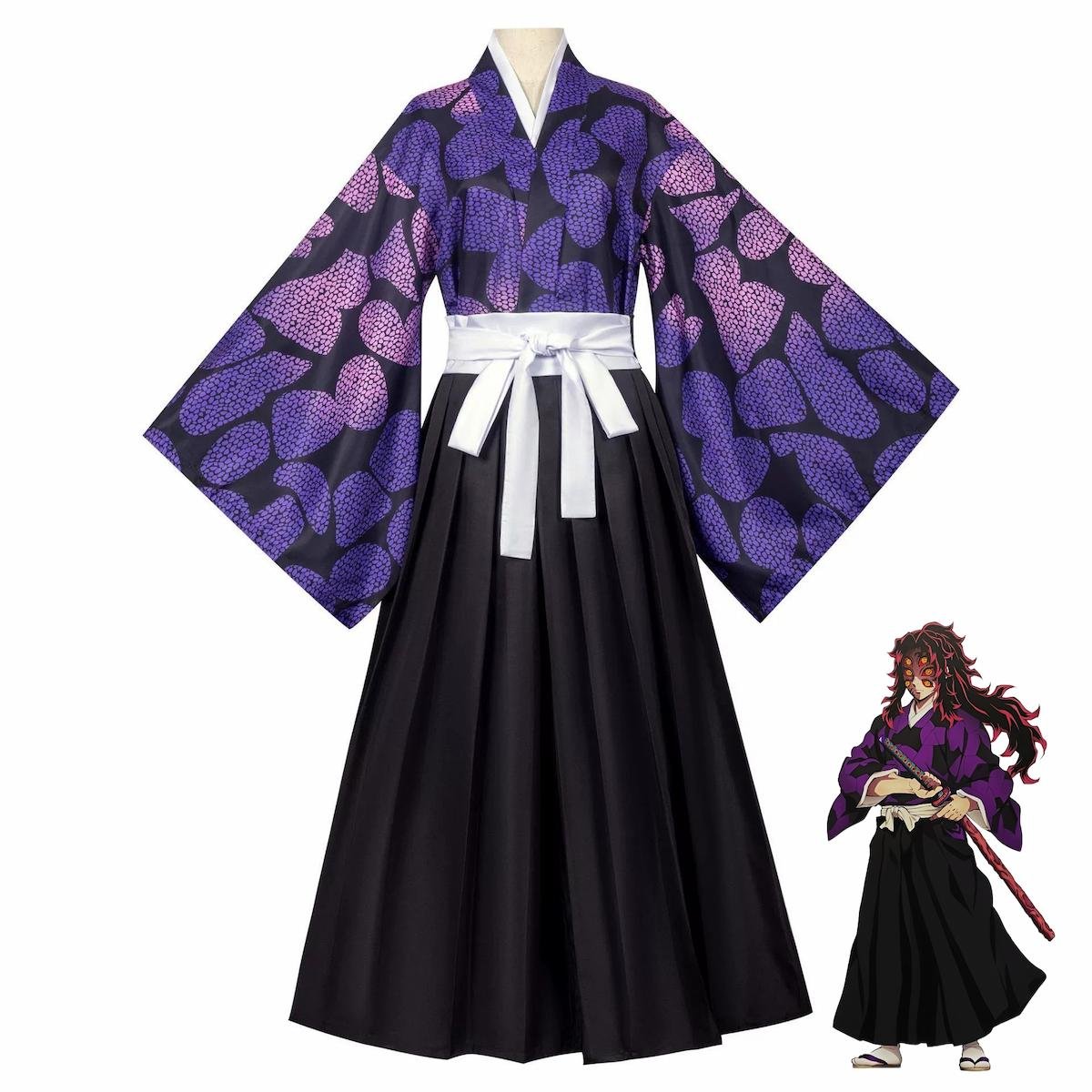 Demon Slayer Kokushibo cosplay costume full set front view anime comparison Kimetsu no Yaiba Upper Moon One outfit