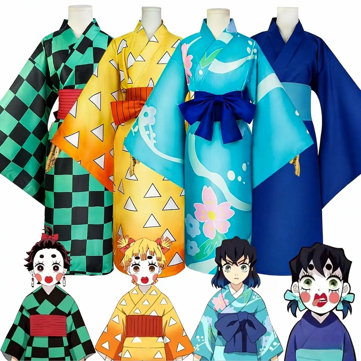 Tanjiro Zenitsu Inosuke oiran cosplay comparison set Demon Slayer Kimetsu no Yaiba entertainment district trio costume anime crossplay traje conjunto