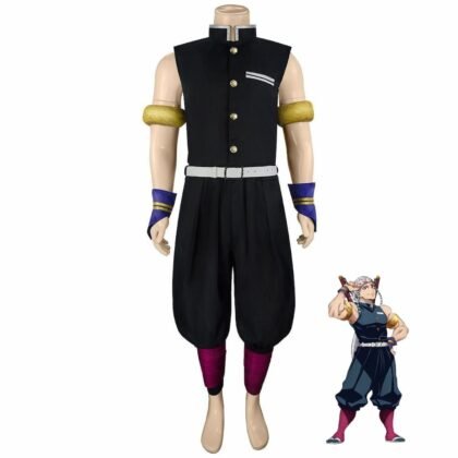 Demon Slayer Tengen Uzui cosplay costume full set front view anime comparison Kimetsu no Yaiba Sound Hashira outfit