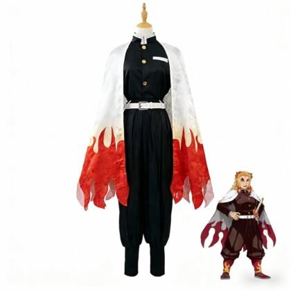 Demon Slayer Rengoku cosplay costume full set front view Kimetsu no Yaiba Kyojuro Rengoku uniform haori