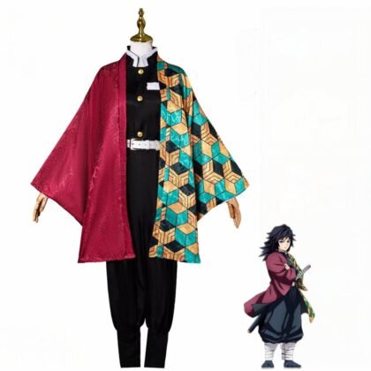 Giyu Tomioka cosplay costume full set front view Demon Slayer Kimetsu no Yaiba water hashira cosplay traje Giyu Tomioka anime