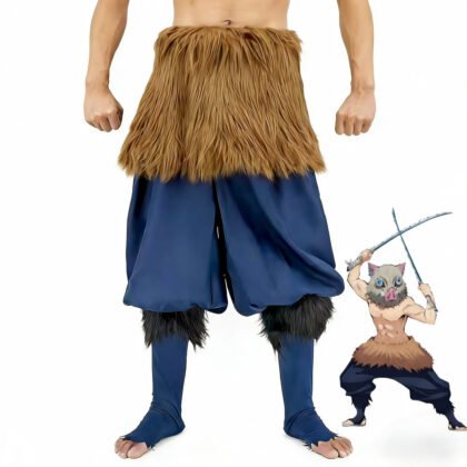 Inosuke Hashibira cosplay costume front lower body view Demon Slayer Kimetsu no Yaiba anime fighter pants outfit boar warrior traje cosplay Inosuke