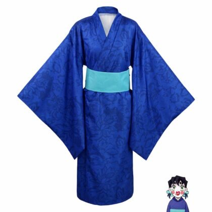 Inosuke Hashibira patterned dark blue oiran cosplay full body front Demon Slayer Kimetsu no Yaiba detailed kimono premium anime crossplay traje Inosuke elegante