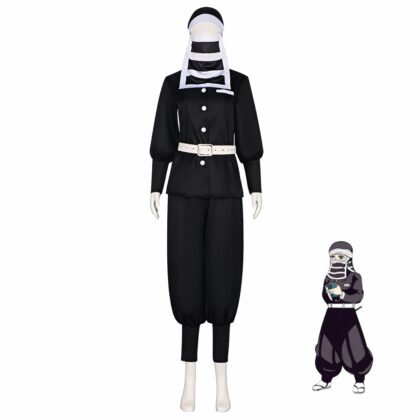 Kakushi cosplay costume full body front view Demon Slayer Kimetsu no Yaiba uniform masked staff outfit traje Kakushi