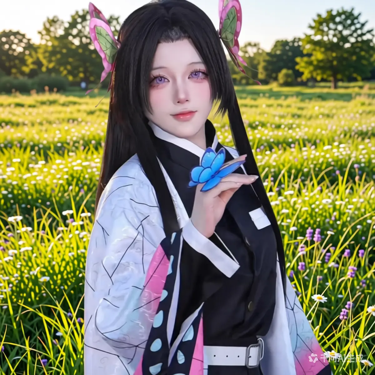 Kanae Kocho cosplay outdoor photoshoot Demon Slayer kimetsu no yaiba butterfly style cosplay traje exterior anime