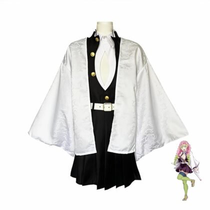 Mitsuri Kanroji cosplay costume full set front view Demon Slayer Kimetsu no Yaiba anime Love Hashira outfit with character reference disfraz cosplay Mitsuri Kanroji vista frontal traje completo Kimetsu no Yaiba Pilar del Amor