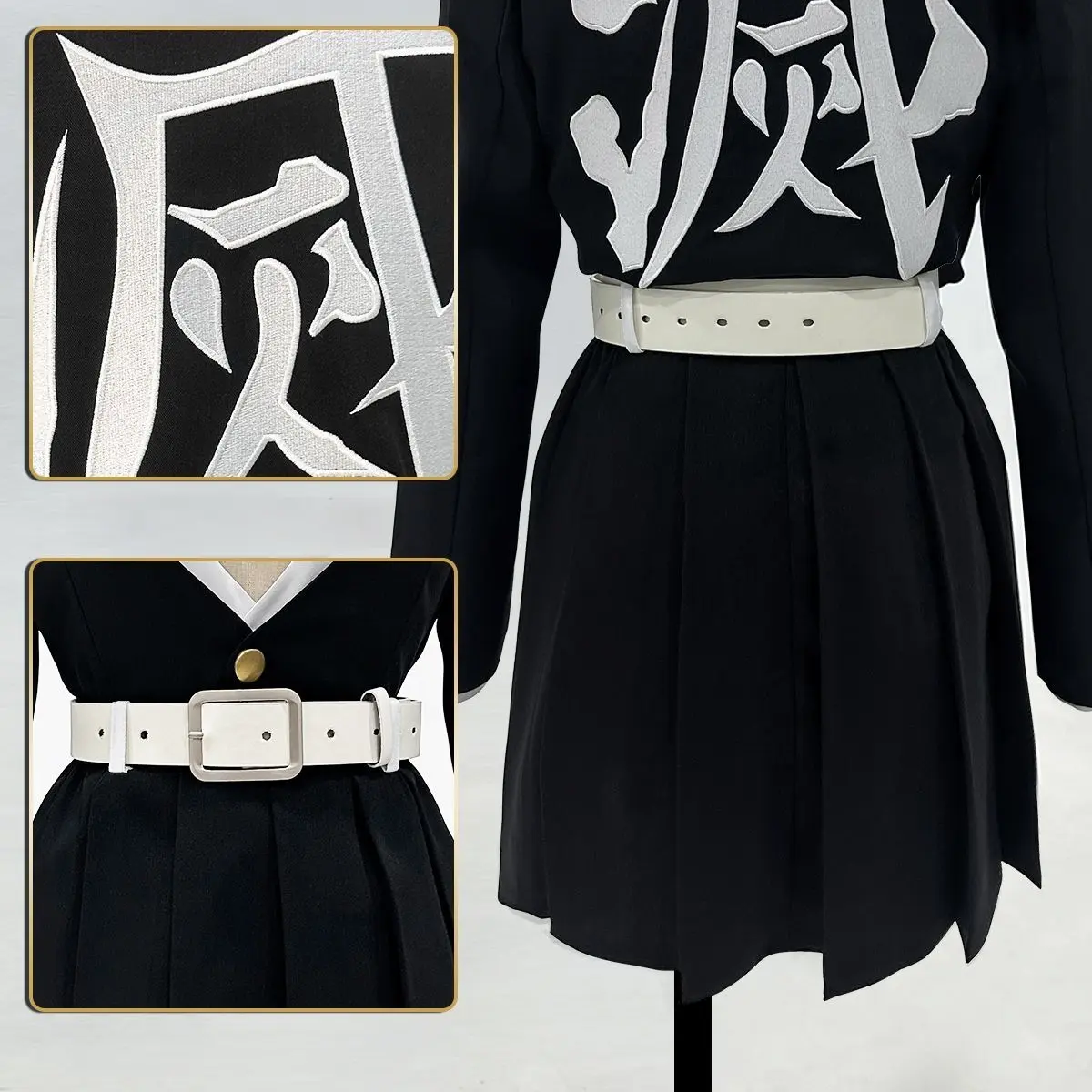 embroidered kanji detail on back Mitsuri Kanroji cosplay costume Demon Slayer Kimetsu no Yaiba Love Hashira outfit detalle bordado kanji espalda cosplay Mitsuri Kanroji Kimetsu no Yaiba