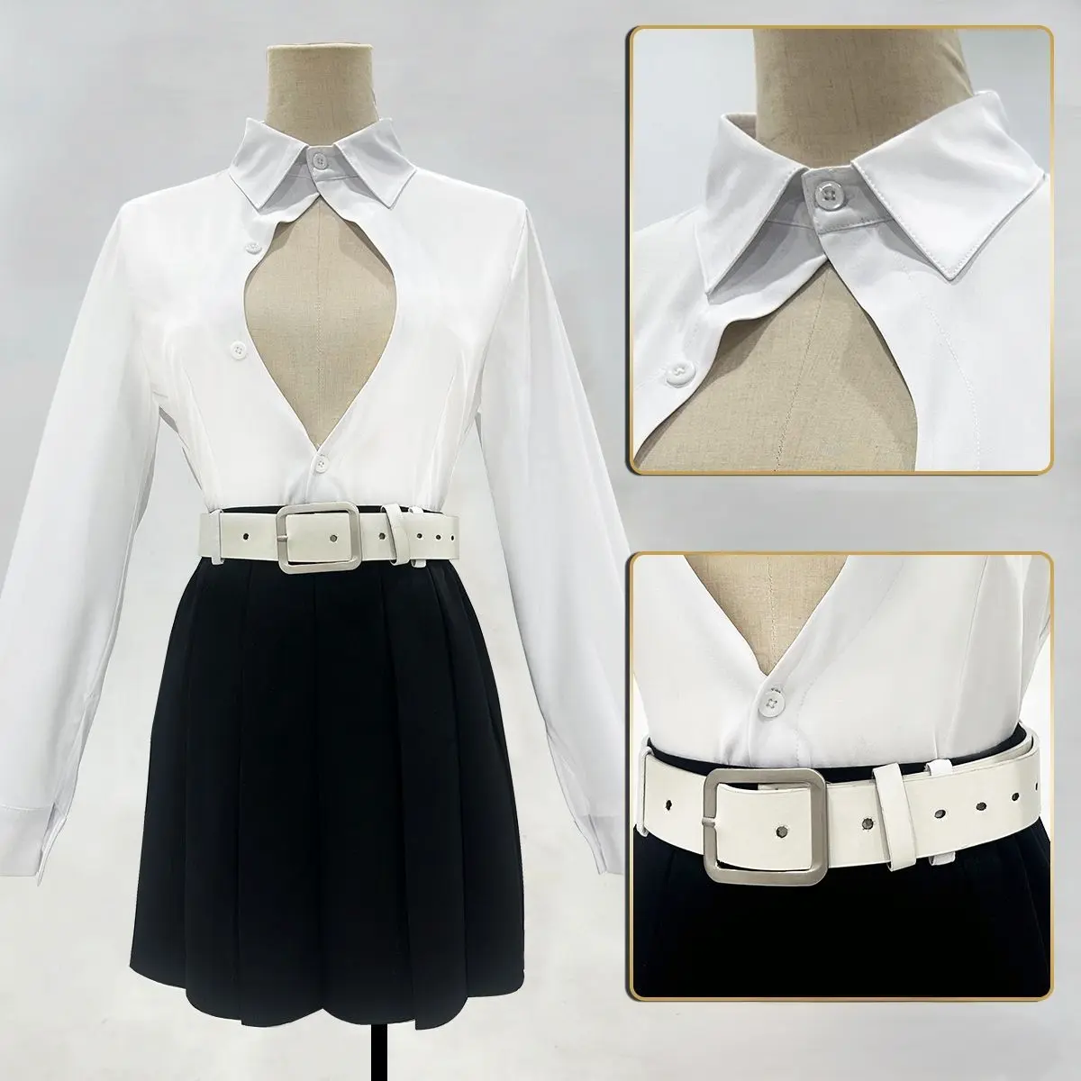 Mitsuri Kanroji cosplay shirt detail Demon Slayer Kimetsu no Yaiba uniform top detalle camisa cosplay Mitsuri Kanroji uniforme Kimetsu no Yaiba