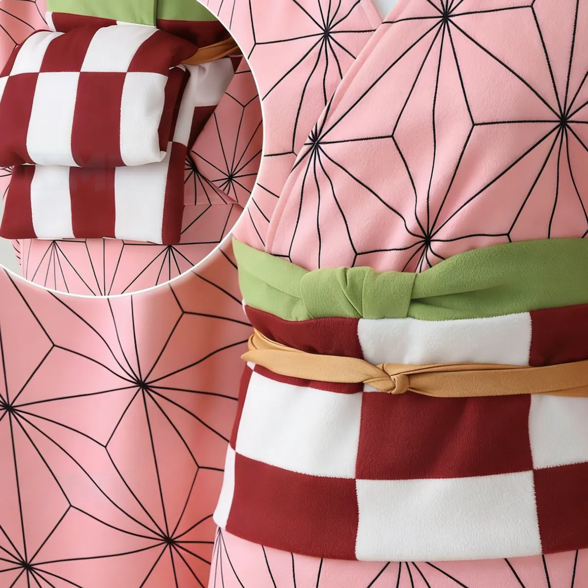 Nezuko cosplay obi belt detail Demon Slayer Kimetsu no Yaiba costume waist sash anime traje detalle obi Nezuko