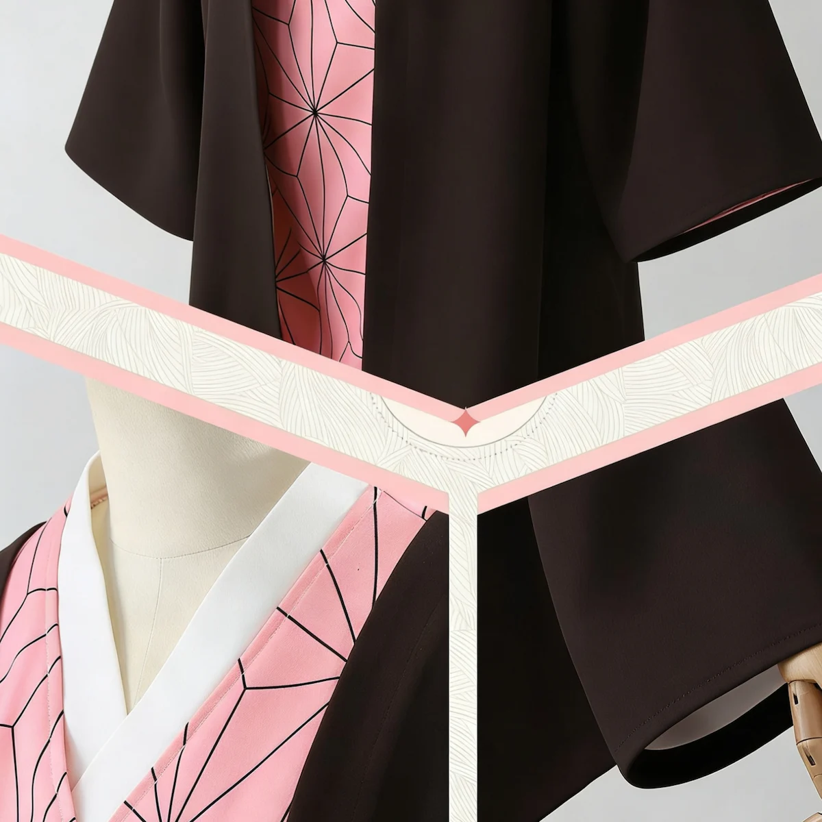 Nezuko cosplay sleeve collar detail Demon Slayer Kimetsu no Yaiba kimono fabric anime costume detalle manga cuello Nezuko