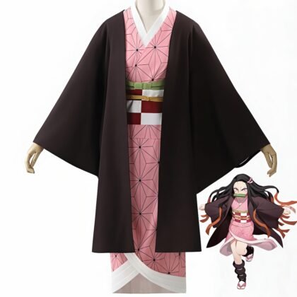 Nezuko Kamado cosplay costume full body front view Demon Slayer Kimetsu no Yaiba anime girl outfit pink kimono traje cosplay Nezuko Kamado