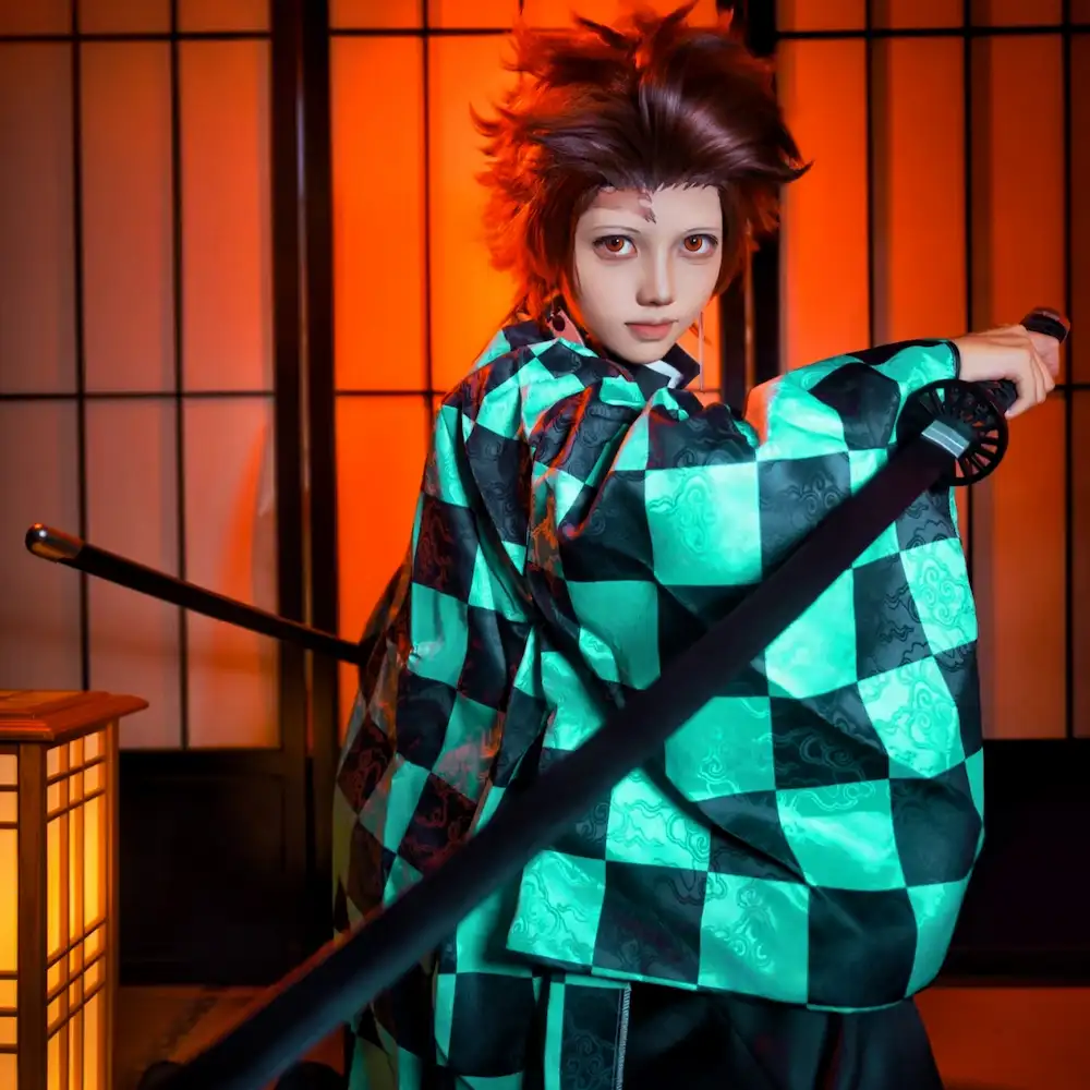 Tanjiro Kamado cosplay scene recreation from Demon Slayer Kimetsu no Yaiba