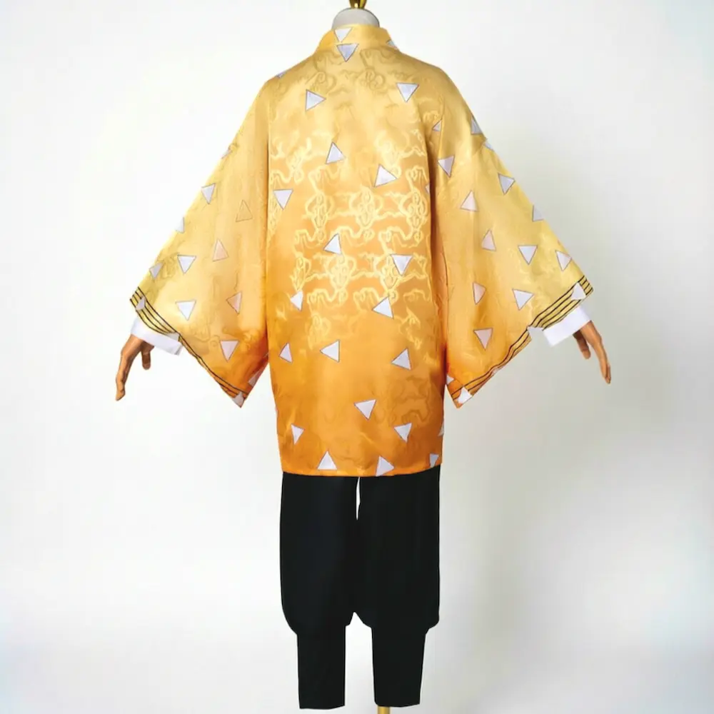Zenitsu Agatsuma cosplay costume back view showing Demon Slayer haori design