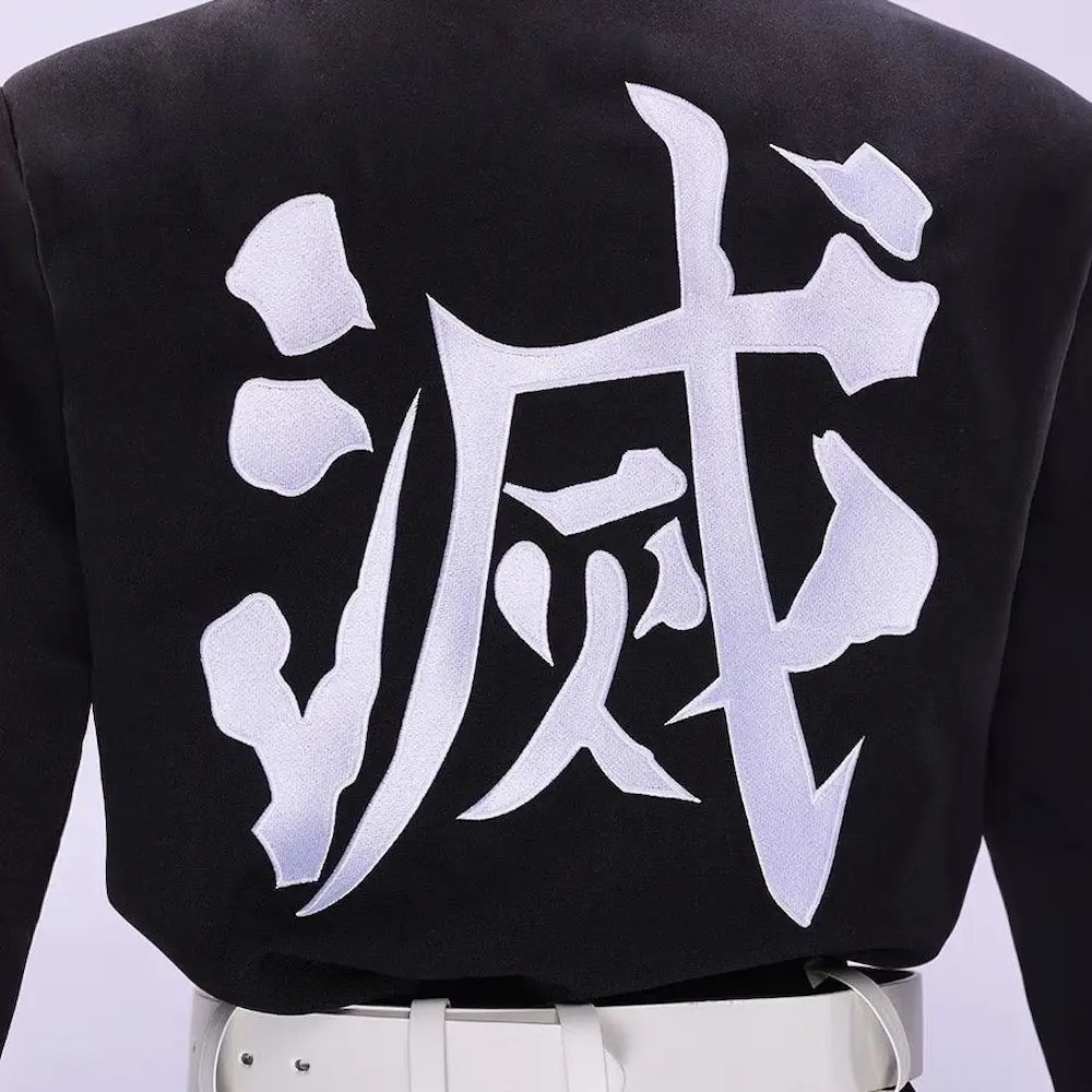 Zenitsu cosplay costume embroidery detail on Demon Slayer uniform