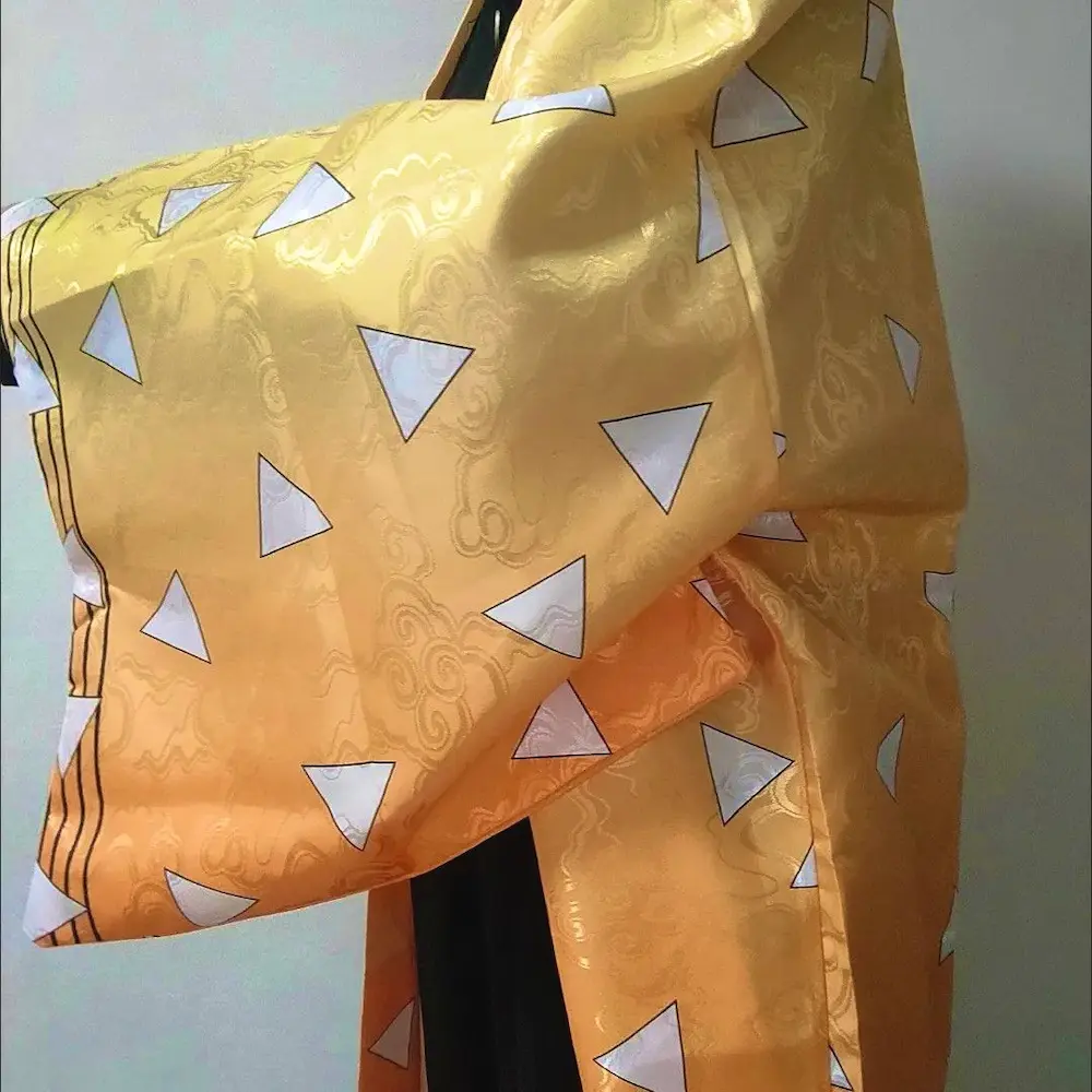 Zenitsu cosplay haori woven texture pattern detail inspired by Demon Slayer