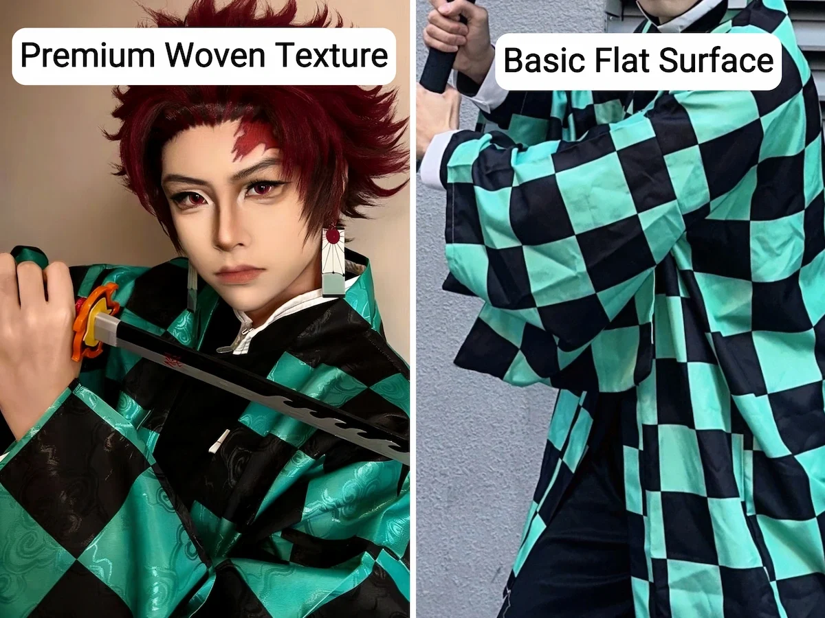 Tanjiro haori woven texture compared to flat printed version